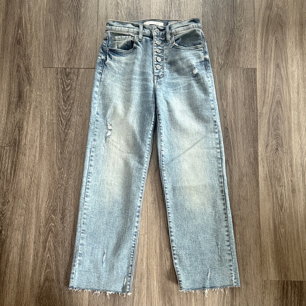 Eunina Light Blue Denim Jeans Dawn High Rise Straight Leg Crop Denim Distressed